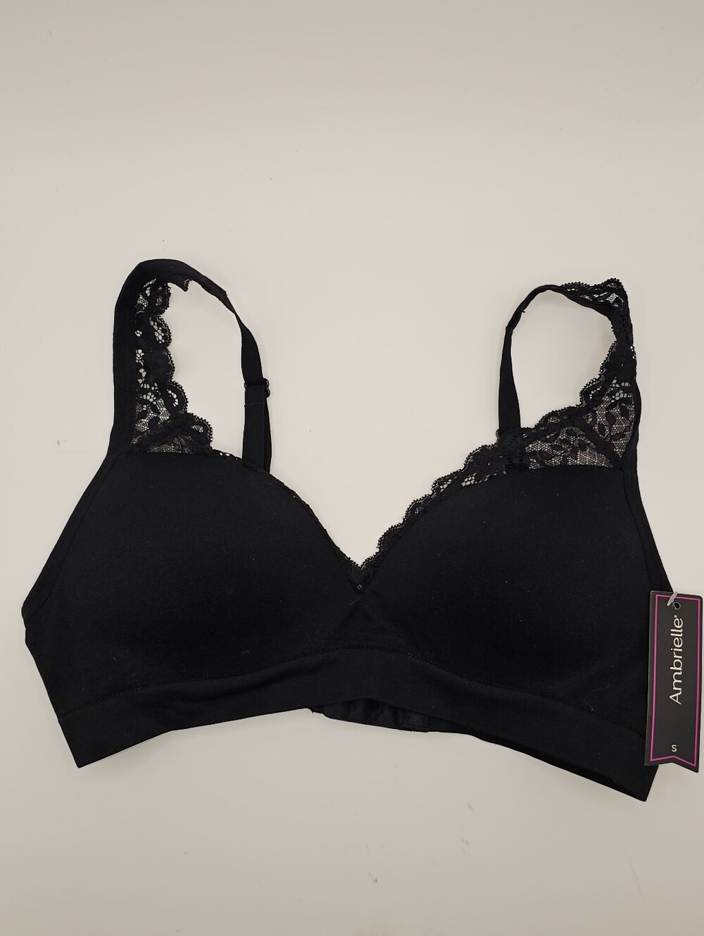 Ambrielle Black Lace-Detail Wireless Bra, Size Small, NWT